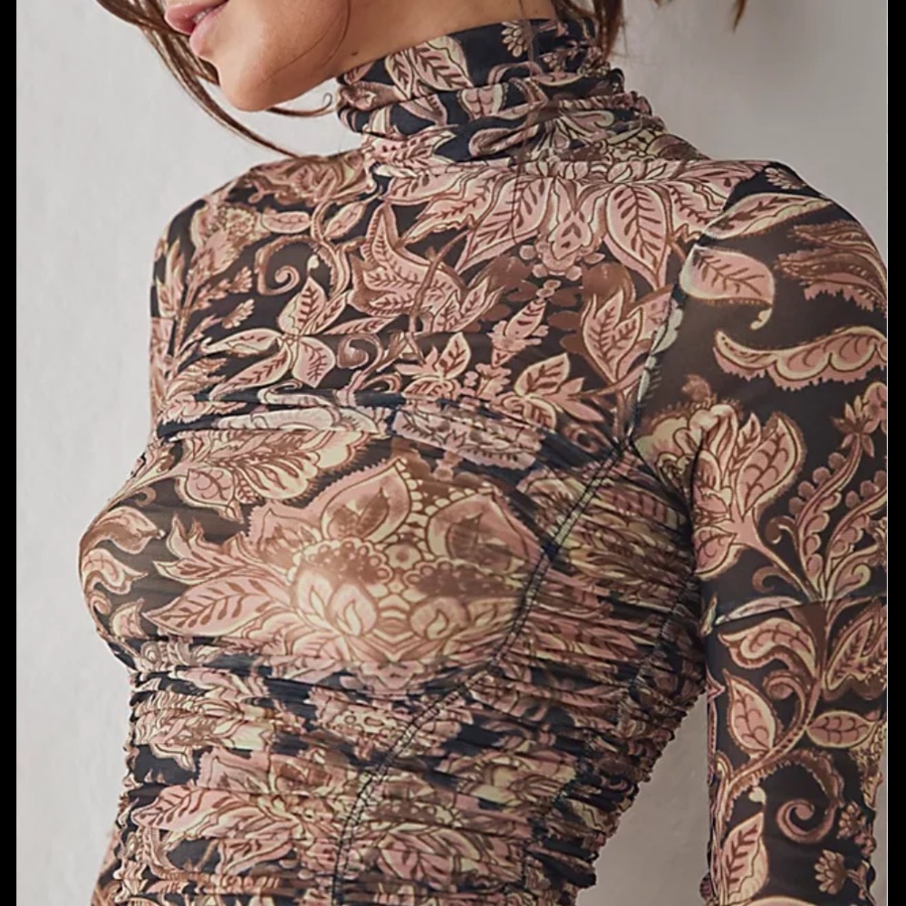 Under It All Printed Mesh Bodysuit Vintage Combo